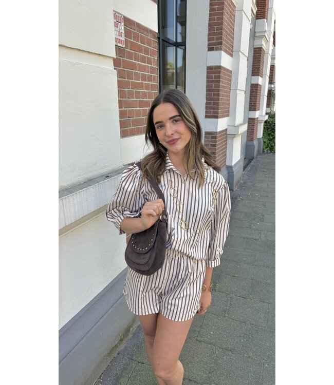 Ydence Blouse Bobbie - Brown Stripe