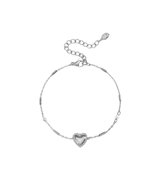 Armband Decorated Heart with Pearl - Silver