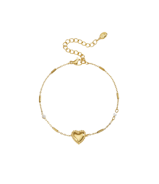 Armband Decorated Heart with Pearl - Gold