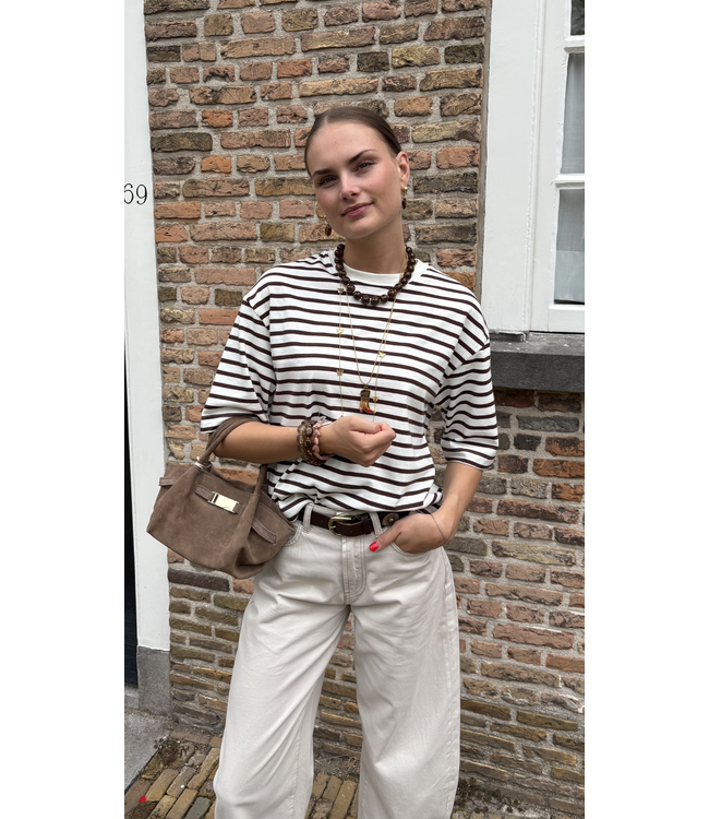 Catwalk Junkie Loose Fit Striped T-Shirt - Rocky Road