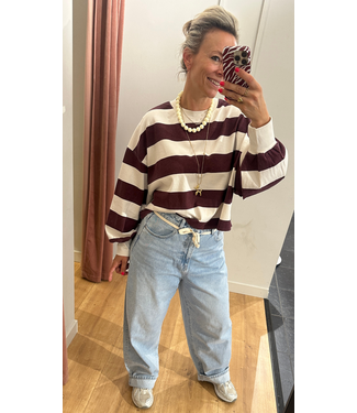 Catwalk Junkie Oversized Striped Long Sleeve - Merlot