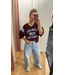 Catwalk Junkie Sporty Graphic Short Sleeve Sweater - Merlot
