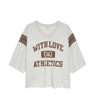 Catwalk Junkie Sporty Graphic Short Sleeve Sweater - Light Grey Melange