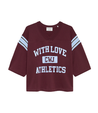 Catwalk Junkie Sporty Graphic Short Sleeve Sweater - Merlot