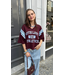 Catwalk Junkie Sporty Graphic Short Sleeve Sweater - Merlot