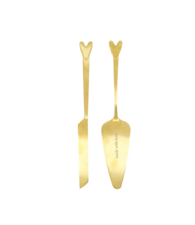 Zusss Cake Server and Knife Made with Love Heart - Gold