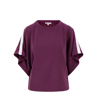 Zusss Boat Neck Top with Piping and Butterfly Sleeve - Burgundy