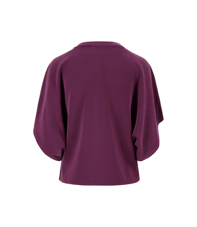 Zusss Boat Neck Top with Piping and Butterfly Sleeve - Burgundy