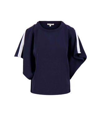 Zusss Boat Neck Top with Piping and Butterfly Sleeve - Dark Navy