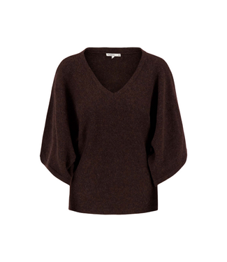 Zusss V-Neck Butterfly Sleeve Sweater - Dark Choco
