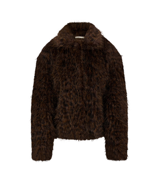 Zusss Fake Fur Jacket with Leopard Print - Dark Choco