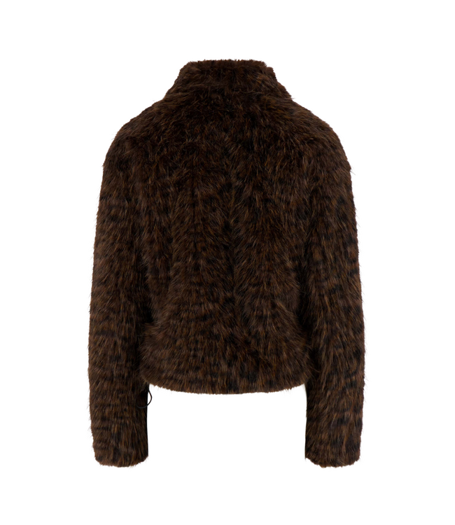 Zusss Fake Fur Jacket with Leopard Print - Dark Choco