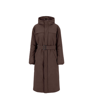 Zusss Long Padded Coat with Belt - Dark Choco
