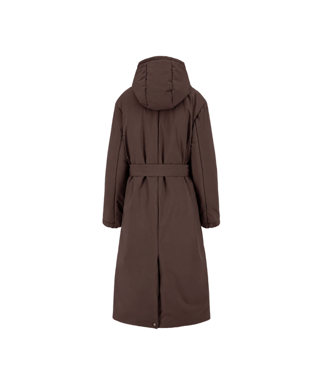 Zusss Long Padded Coat with Belt - Dark Choco