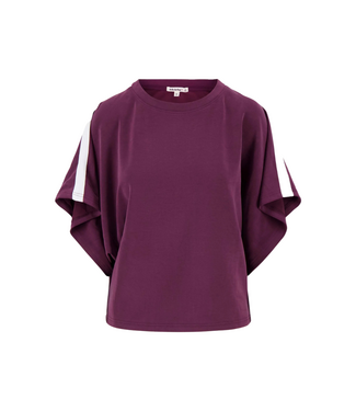 Zusss Boat Neck Top with Piping and Butterfly Sleeve - Burgundy