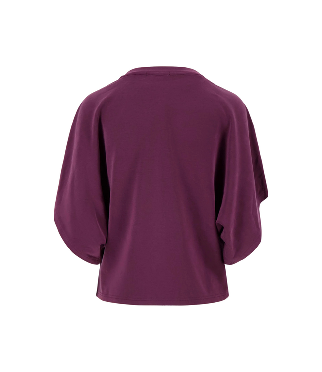 Zusss Boat Neck Top with Piping and Butterfly Sleeve - Burgundy