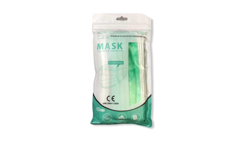 Groen 3-laags mondkapjes Conform UNE-EN 14683-01-2020