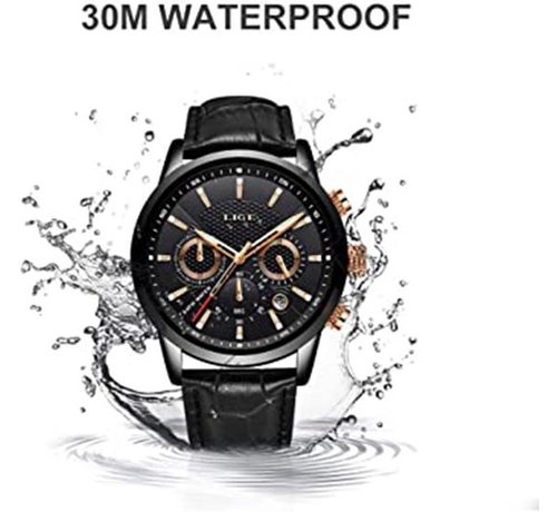 Herenhorloges LIGE Topmerk Lederen Chronograaf Waterdicht Sport Automatisch Datum Quartz Horloge Voor Heren