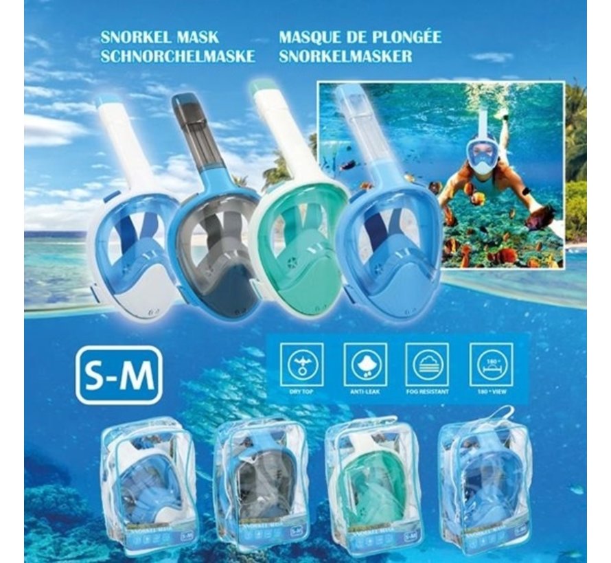 Snorkelmasker - Full Face - Volgelaatsmasker - 180 Graden Zicht - Ademen met Mond en Neus - Maat S-M Volwassenen