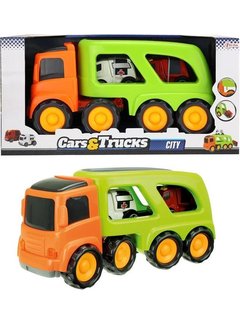 Speelgoed Toi-toys Truck Met 2 Hulpdienstvoertuigen 45 Cm Oranje/groen