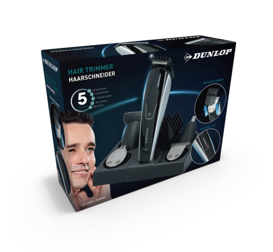 Trimmer - 5-in-1 - 5 Messen - 4 Kammen - Baard, Snor, Oor- en Neushaar - voor Mannen - Zwart