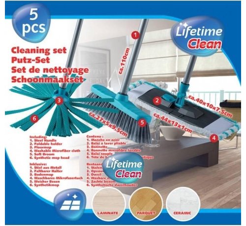 Lifetime Schoonmaakset 5-delig 120 cm - Blauw of groen en Rood