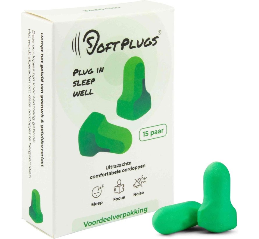 SoftPlugs - Slaap Oordoppen - SNR 34 dB - 15 Paar