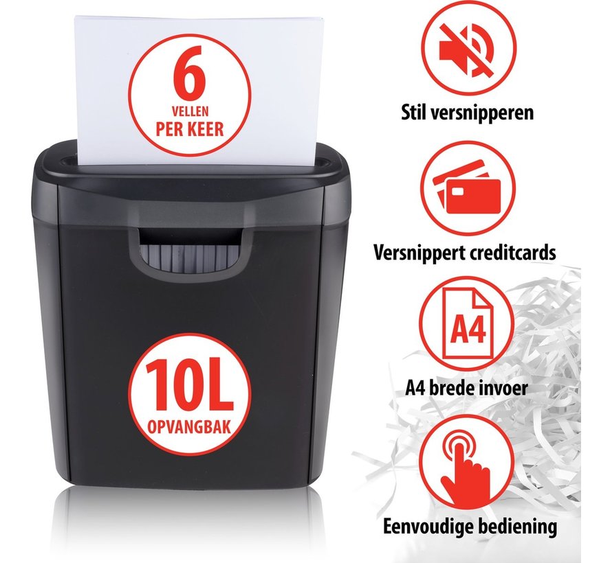 Papierversnipperaar/ Creditcard-Vernietiger - Stroken - met Opvangbak - Oververhittingsbescherming - Stil - 230V - 190W - Zwart