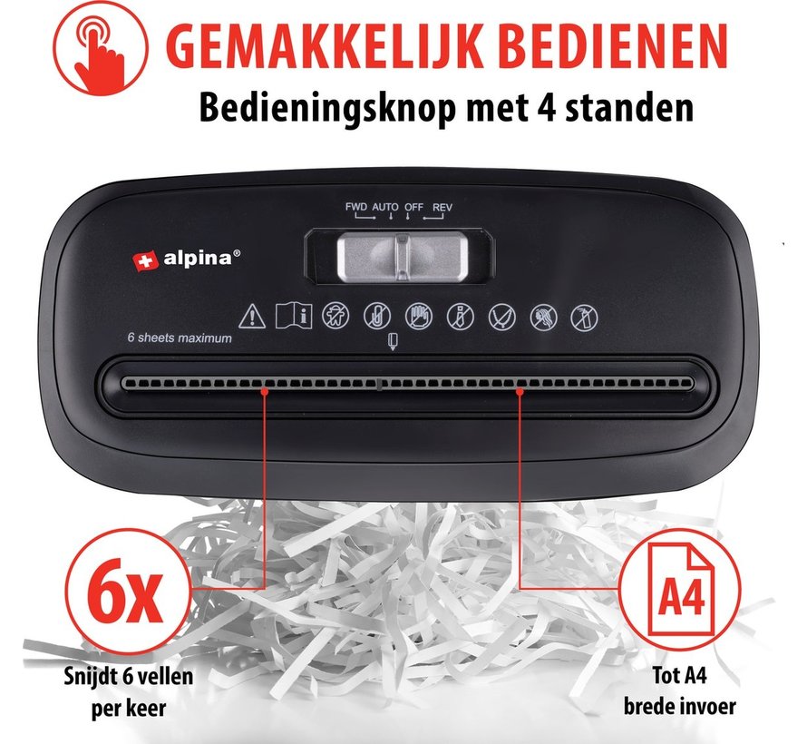 Papierversnipperaar/ Creditcard-Vernietiger - Stroken - met Opvangbak - Oververhittingsbescherming - Stil - 230V - 190W - Zwart