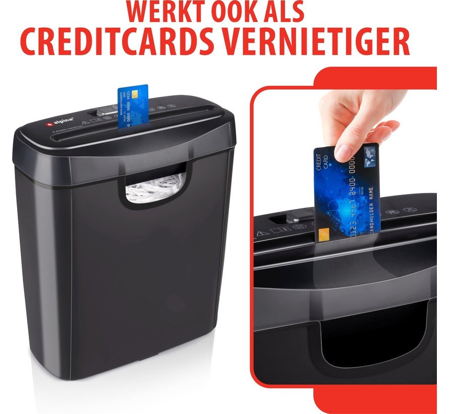 Papierversnipperaar/ Creditcard-Vernietiger - Stroken - met Opvangbak - Oververhittingsbescherming - Stil - 230V - 190W - Zwart