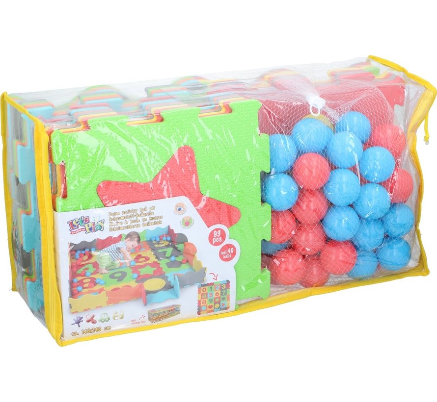 Let's Play Speelset - 3-in-1: Speelmat, Puzzel en Ballenbak - Schuimrubber - 40 Ballen