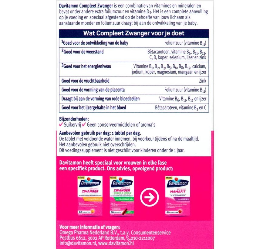 Davitamon Compleet Zwanger met Extra Foliumzuur en Vitamine D3 60 Tabletten