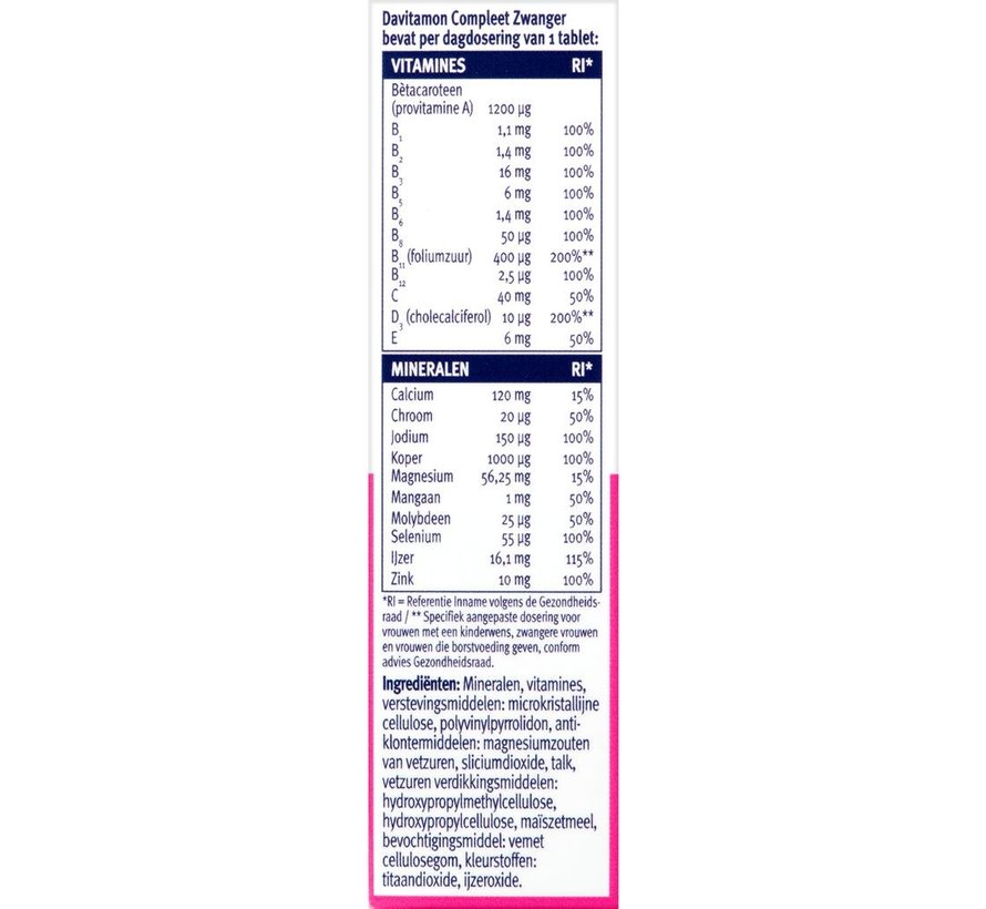 Davitamon Compleet Zwanger met Extra Foliumzuur en Vitamine D3 60 Tabletten