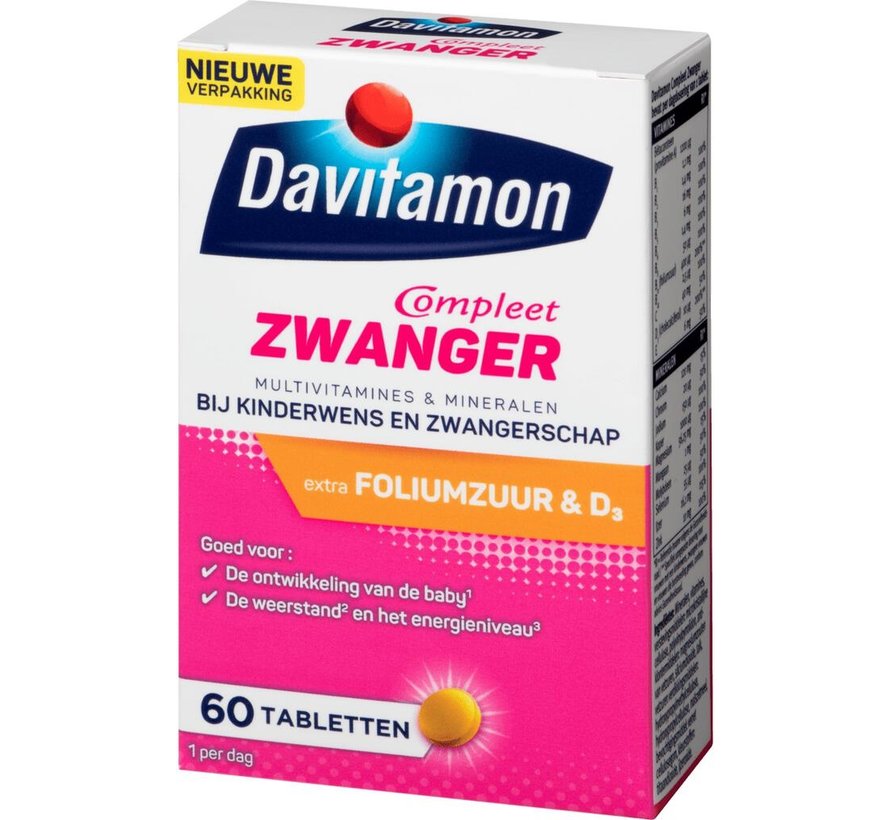 Davitamon Compleet Zwanger met Extra Foliumzuur en Vitamine D3 60 Tabletten