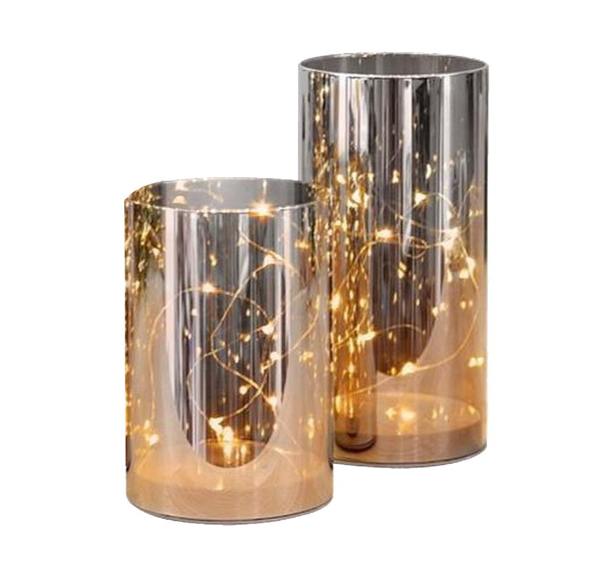 Glazen met sfeerlicht 2 delig decoratie sfeerlamp