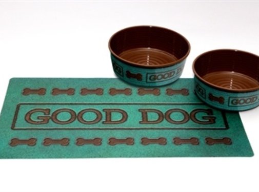 Tarhong Tarhong good dog set turquoise 2 voerbakken / placemat olive
