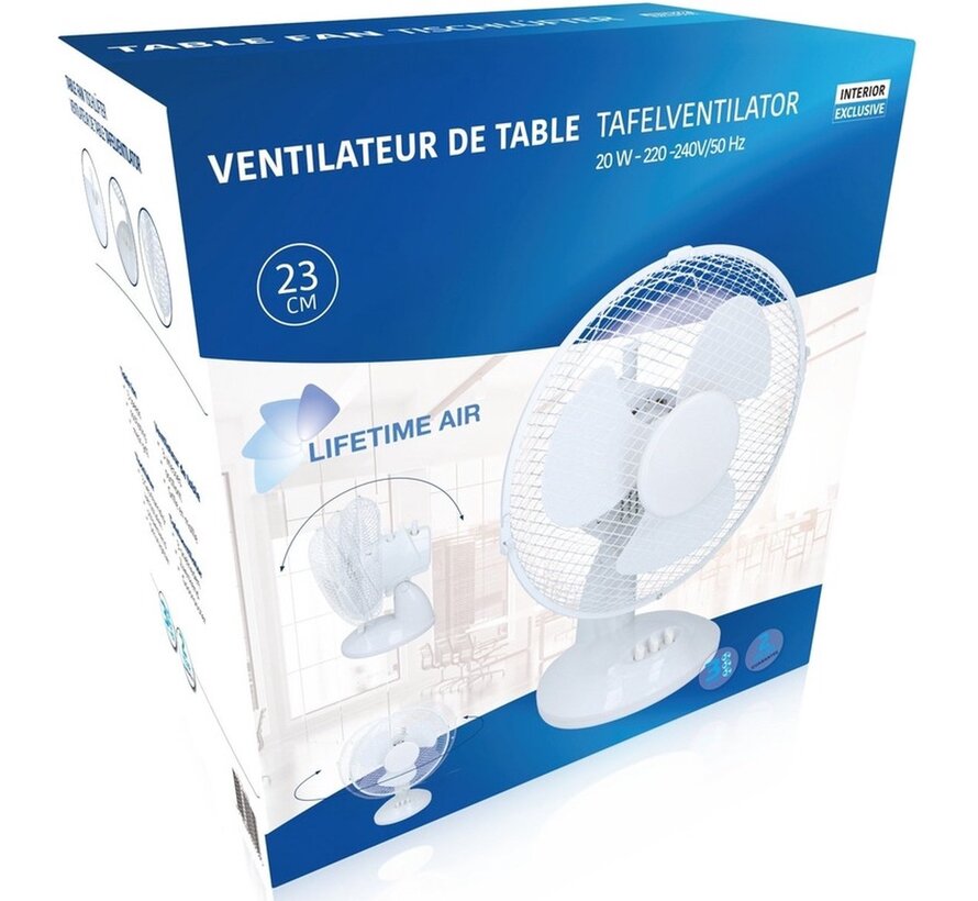 Air Tafelventilator - 20 W - Zwenkfunctie - Ø 23 cm - Wit