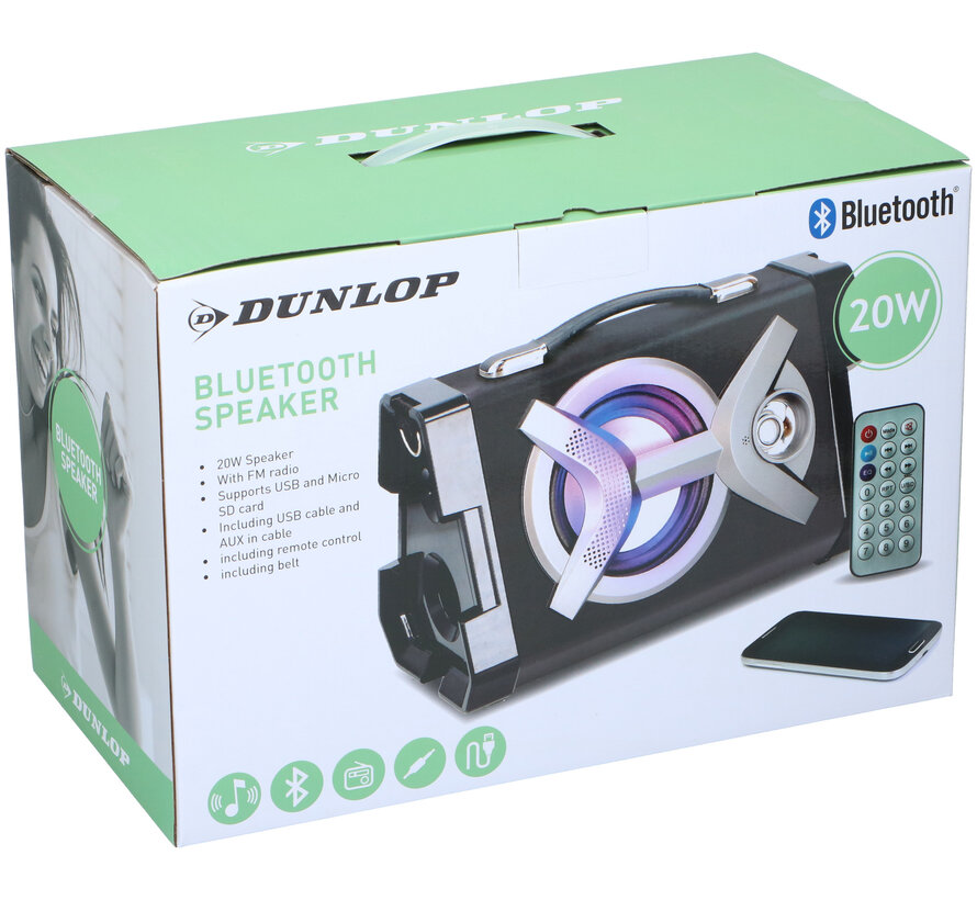 Dunlop Bluetooth Speaker - Draadloze - 20W - Met Afstandbediening - FM radio