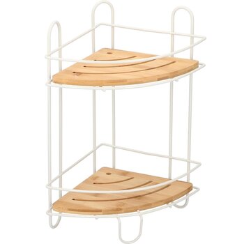 Drogistonline.eu Bath& Shower Badkamer Hoekrek - 36 x 20 x 20 cm - Metaal en Bamboe - 2 Legplanken