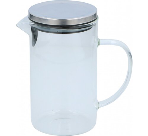 karaf met deksel 1 liter glas/roestvrij staal transparant/zilver