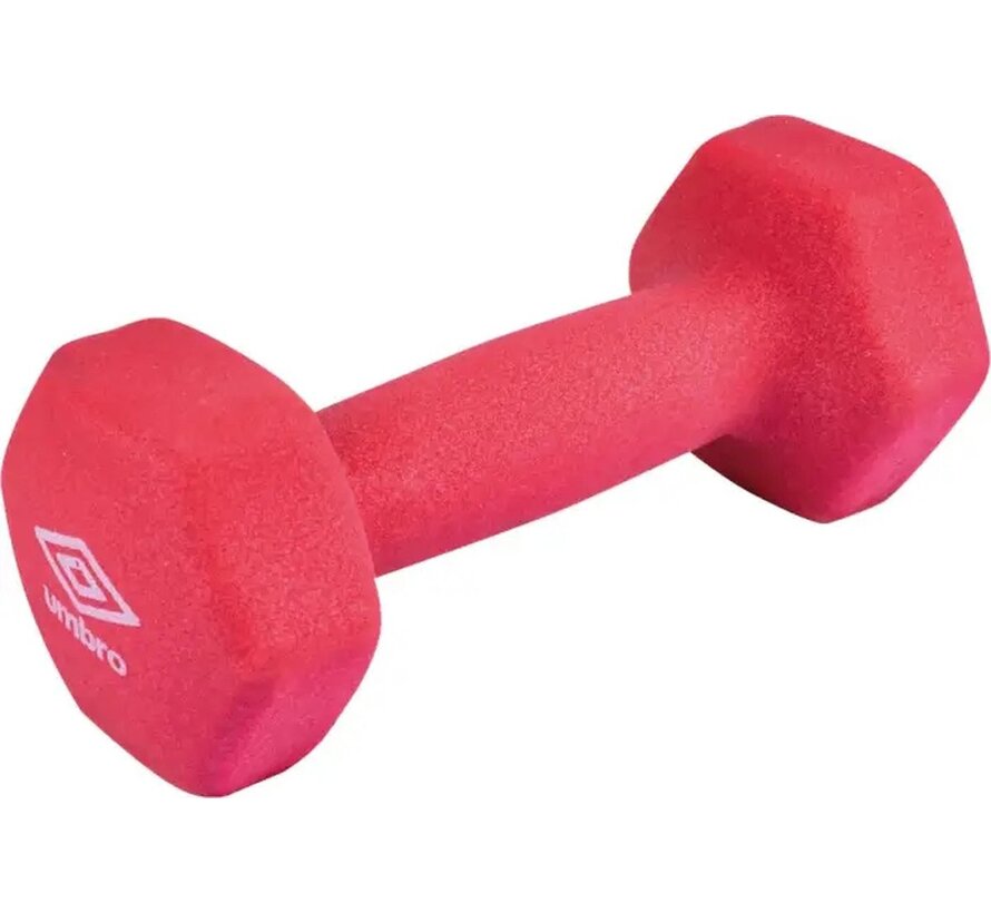 Umbro Halter 2 KG - Dumbell - Rood - Rubber/Vinyl - Krachttraining en Cardio - Stoot- en Krasvrij Materiaal - Perfect voor Beginnende Sporters en Senioren