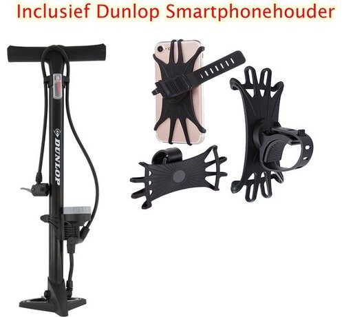 Dunlop Dunlop fietspompen - Vloerpomp Met Drukmeter 61,5 cm - Incl. Dunlop Smartphonehouder