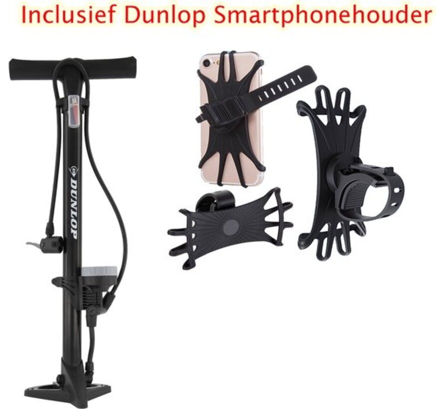 Dunlop fietspompen - Vloerpomp Met Drukmeter 61,5 cm - Incl. Dunlop Smartphonehouder