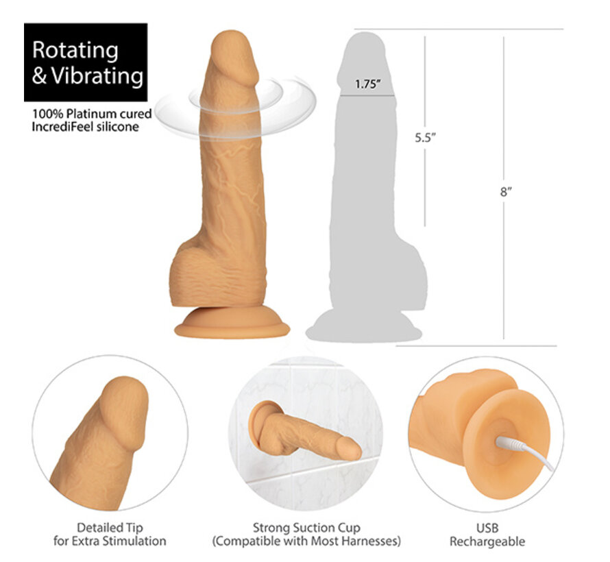 Naked Addiction - Roterende & Vibrerende Dong met Afstandsb. Caramel 20 cm