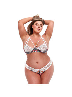 Baci - Grey Floral & Lace Bra Set with Open Back Panty Q