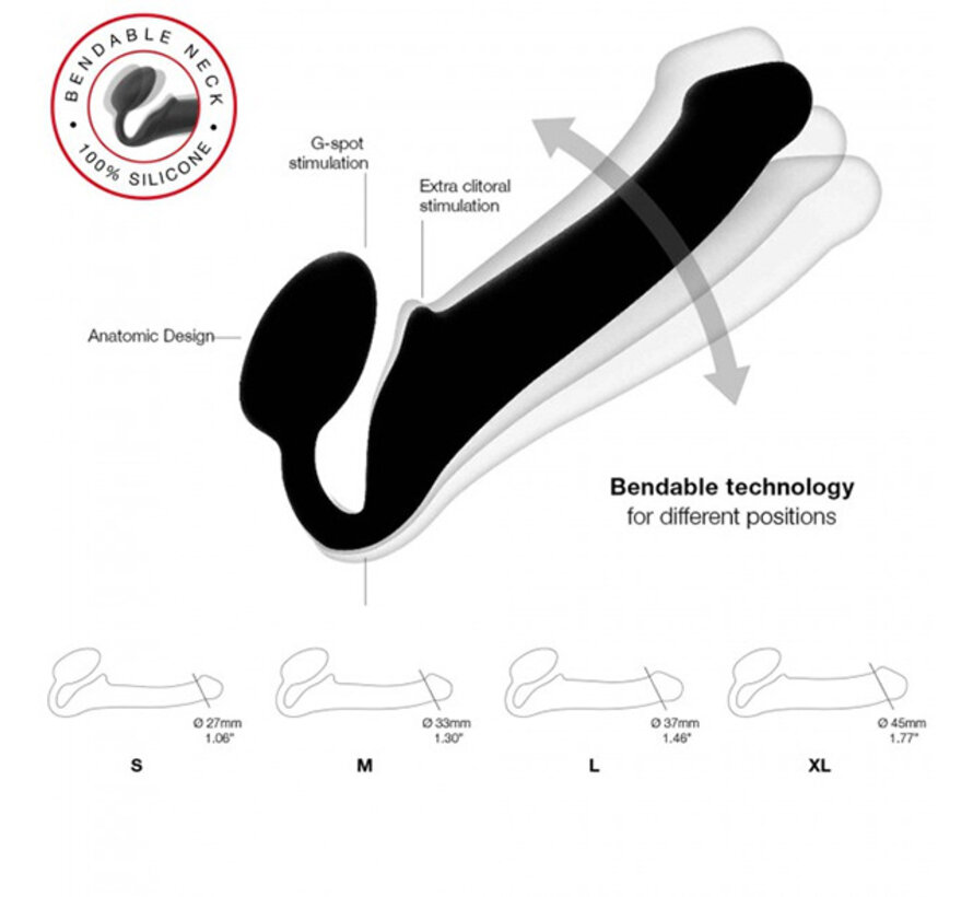 Strap-On-Me - Semi-Realistische Buigzame Strap-On Zwart XL