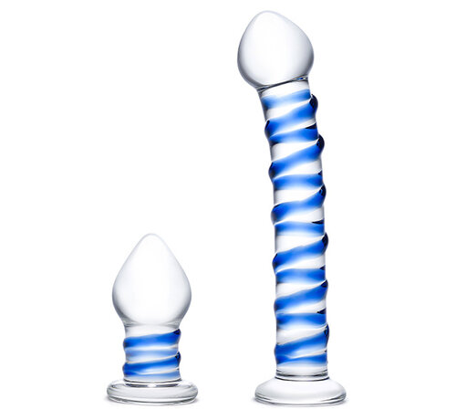 Glas Glas - Double Penetration Glass Swirly Dildo & Butt Plug Set 2 st.