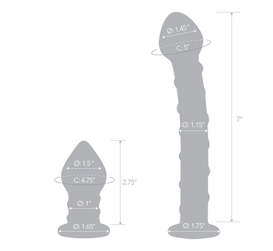 Glas - Double Penetration Glass Swirly Dildo & Butt Plug Set 2 st.