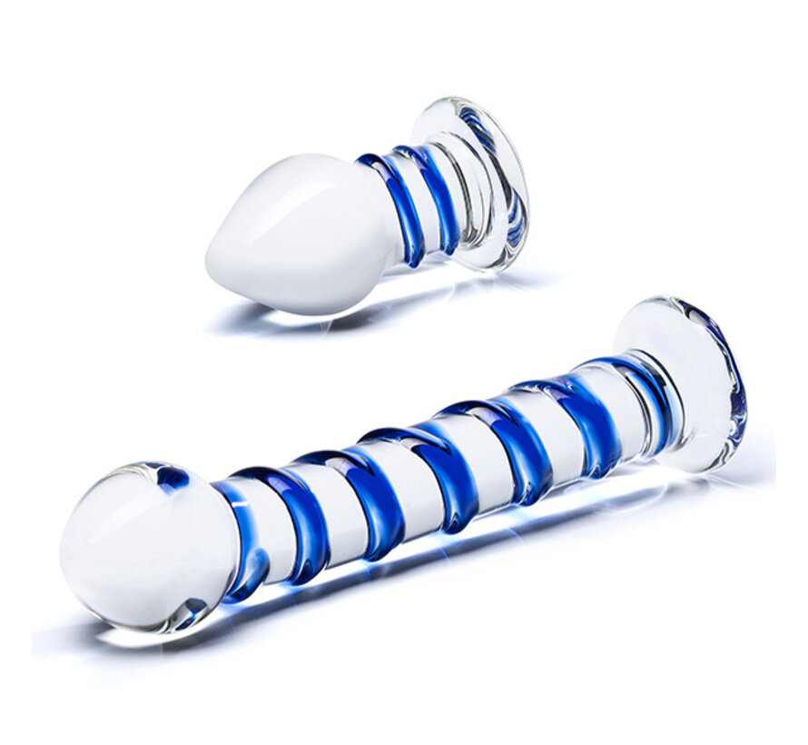 Glas - Double Penetration Glass Swirly Dildo & Butt Plug Set 2 st.