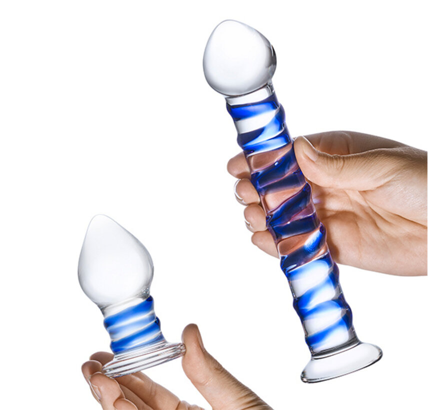 Glas - Double Penetration Glass Swirly Dildo & Butt Plug Set 2 st.